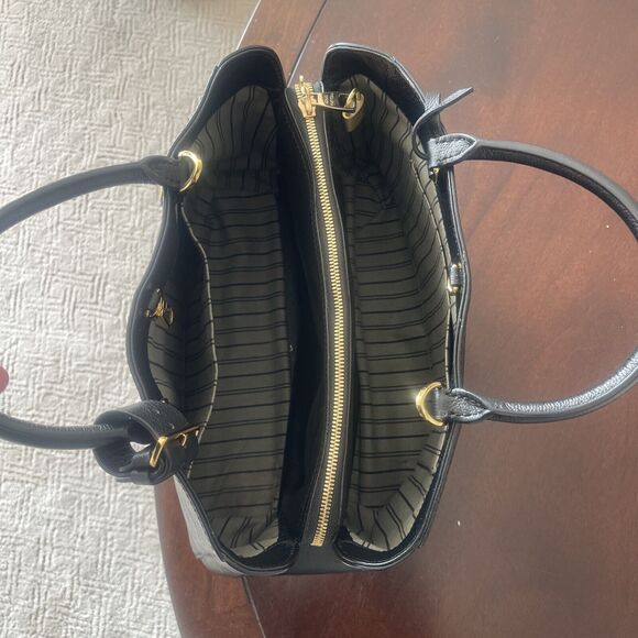 LOUIS VUITTON Monogram Black Leather MM Hand Bag Lock Strap Dust Bag - Picture 8 of 16